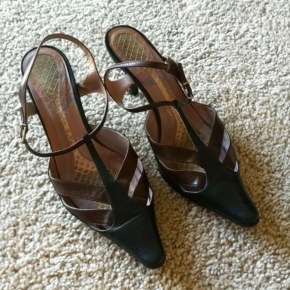 Black/Brown kitten heels by Anya Hindmarch London